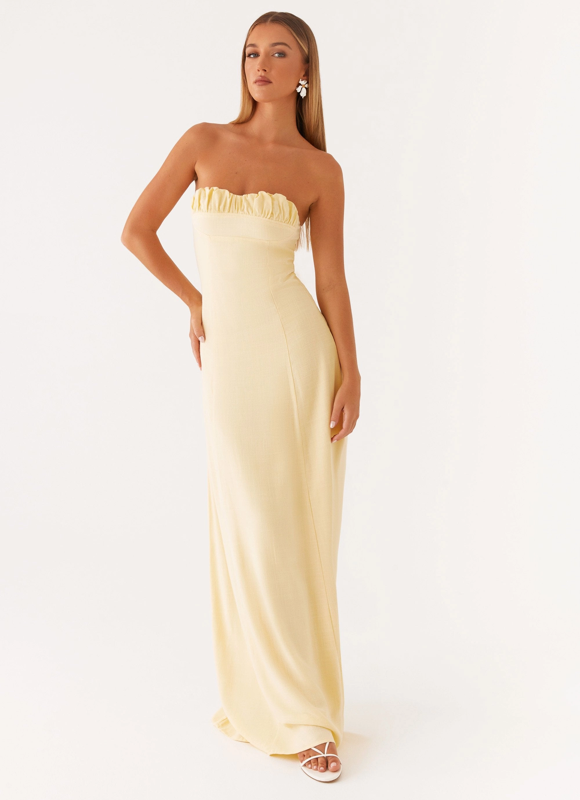 Tayla Linen Maxi Dress - Yellow Elegant brunch outfit