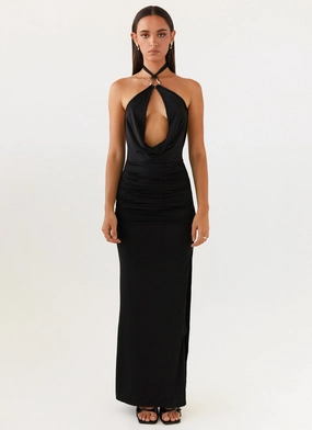 Samara Halterneck Maxi Dress - Black Casual Edge Airy Base