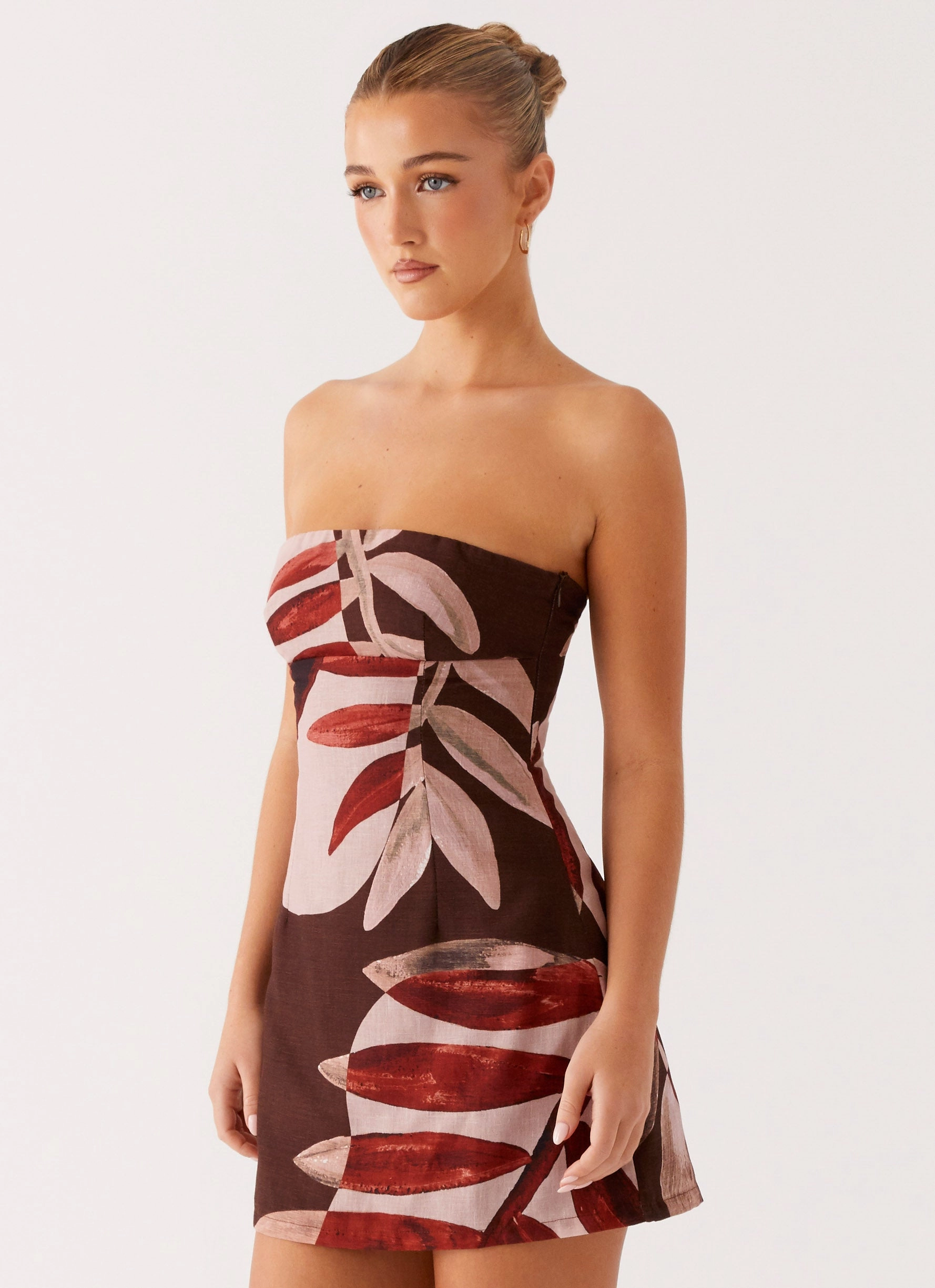 Kellen Mini Dress - Cinnamon Palm Satin Layers garden wedding