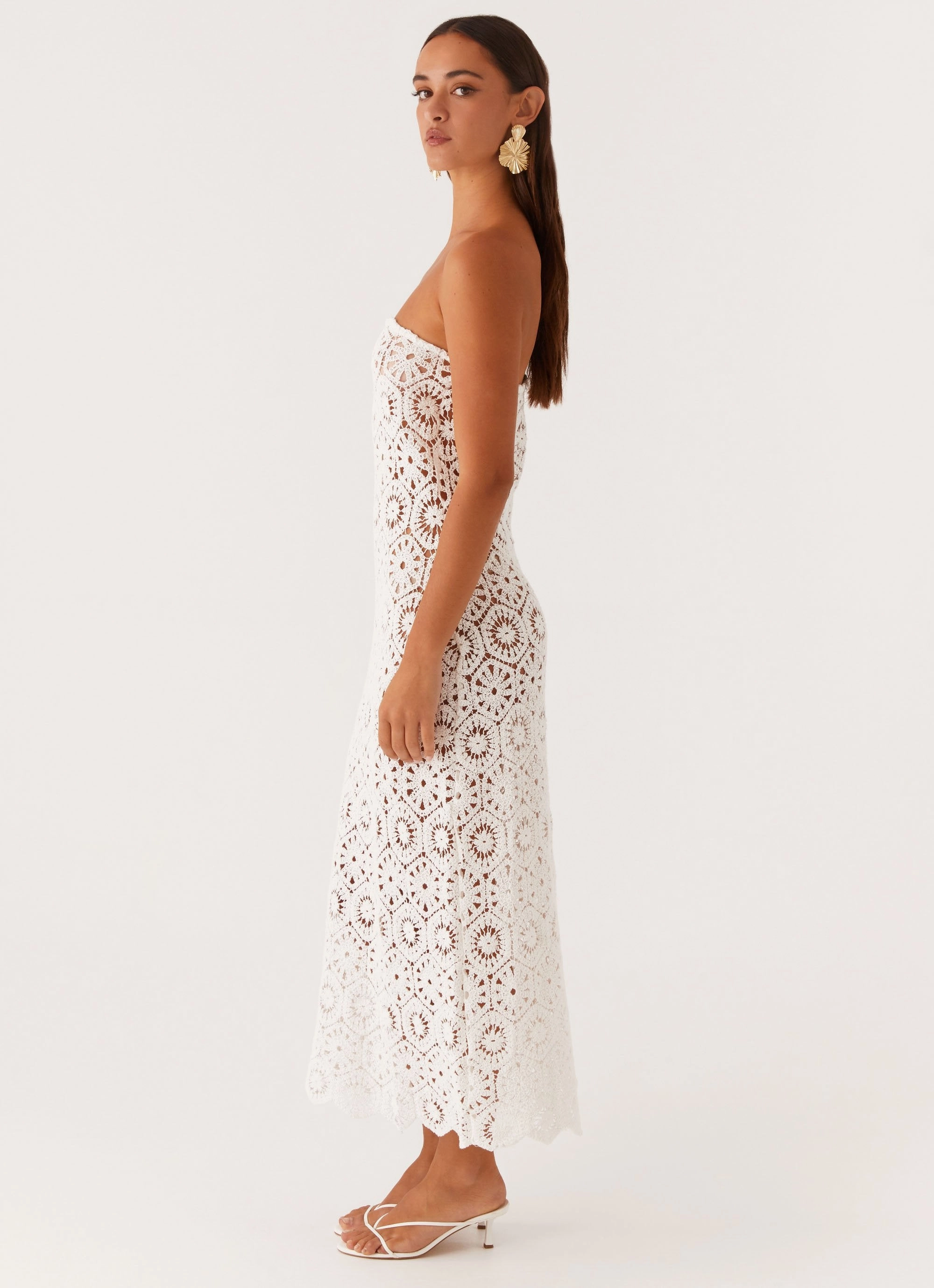 Kingsly Crochet Maxi Dress - White urban vibe