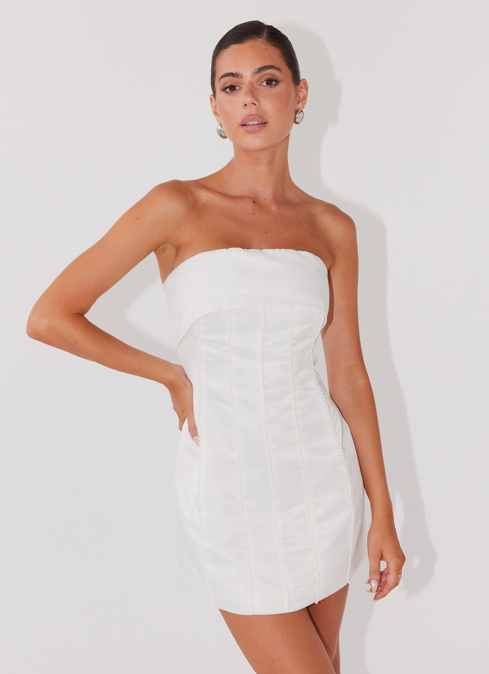 Bombshell Tube Mini Dress - White Pearl All Daywear