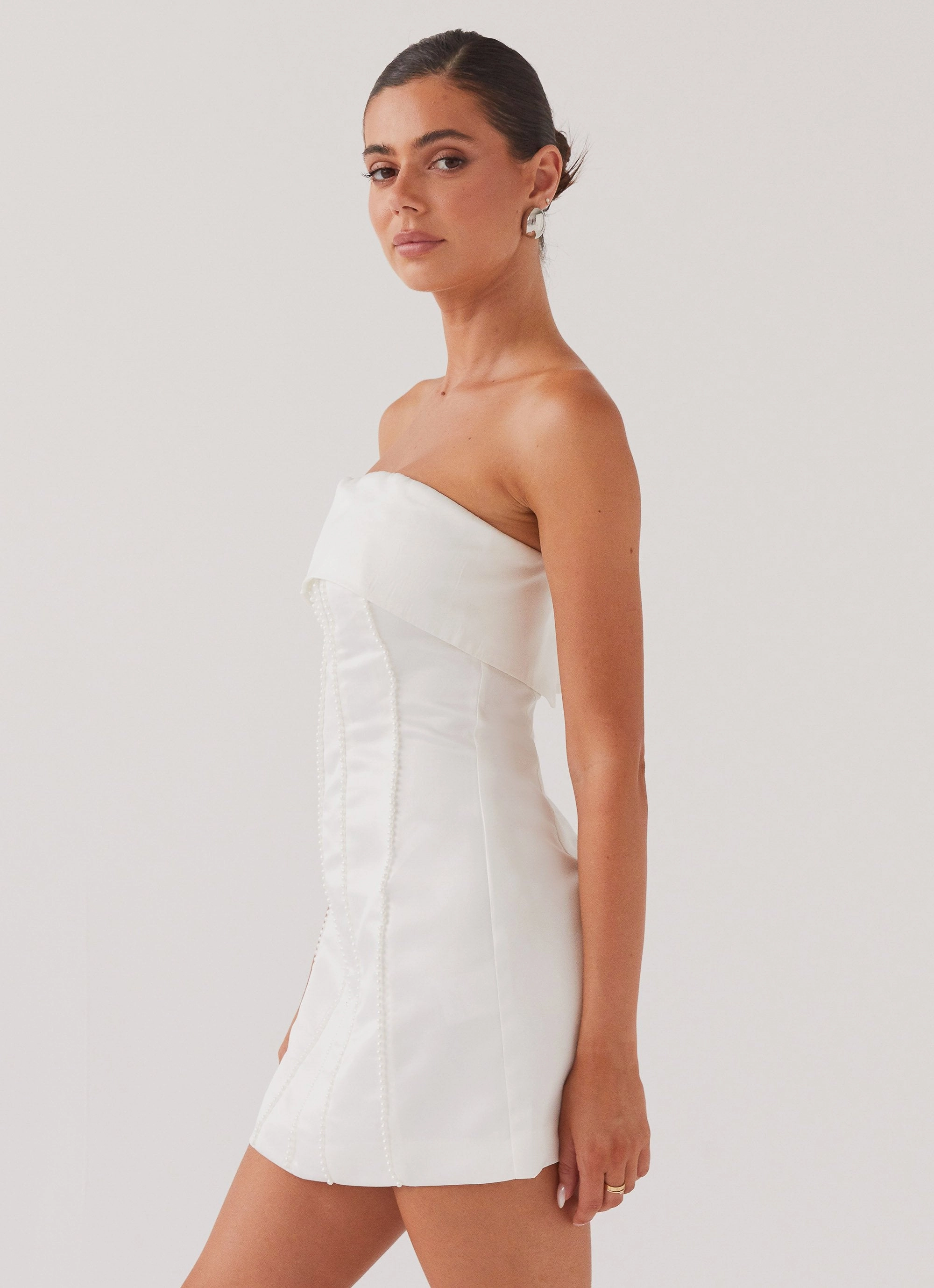 Smart Layers Event Safe Bombshell Tube Mini Dress - White Pearl