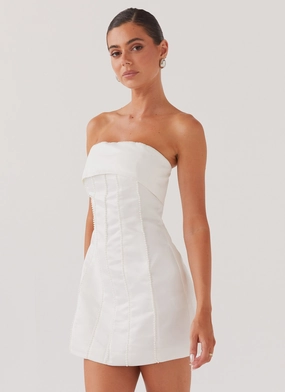 Bombshell Tube Mini Dress - White Pearl Classic Cut