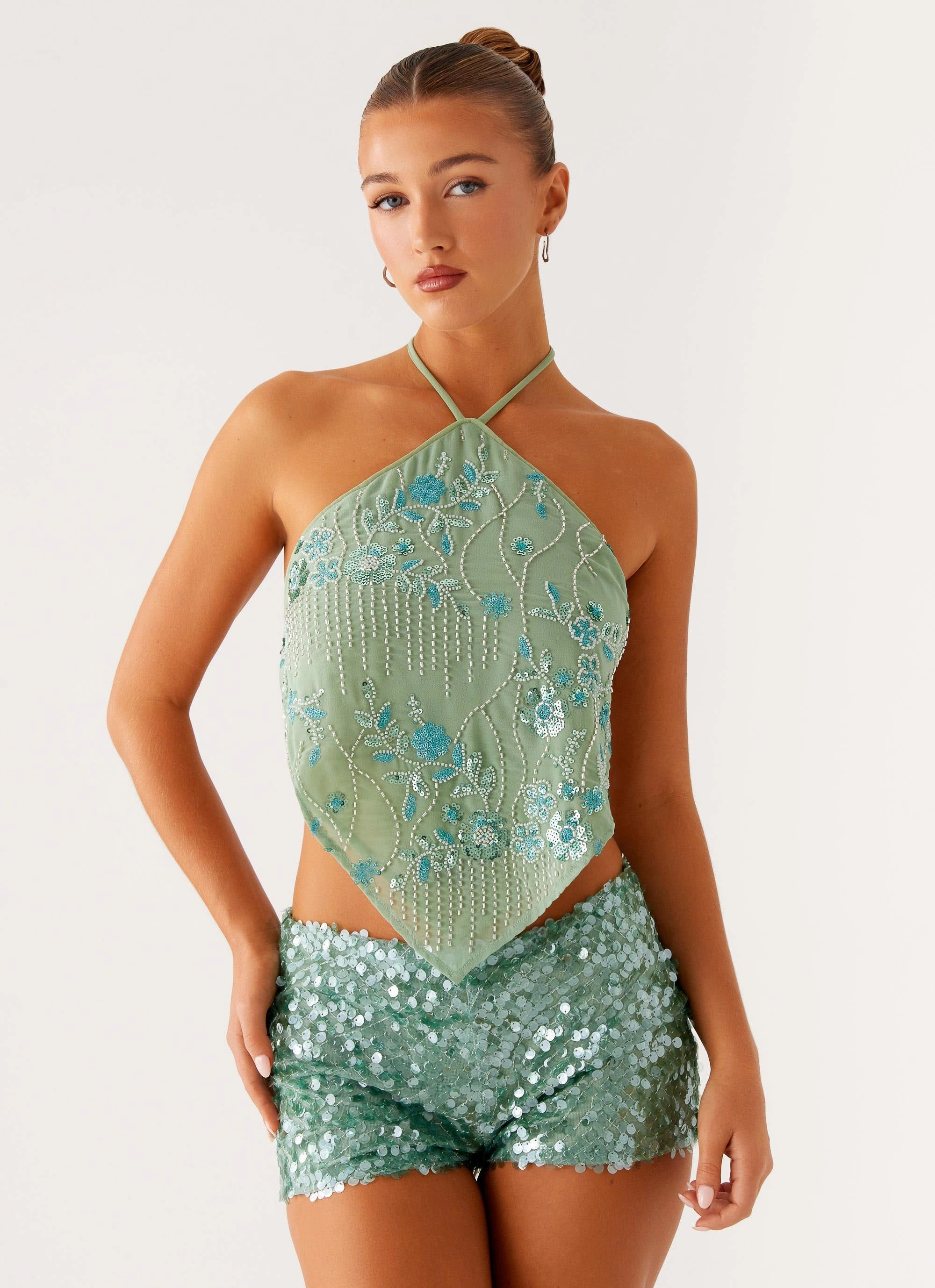 Jonti Halterneck Top - Mint Durable Interlock Stitch Bound Edges