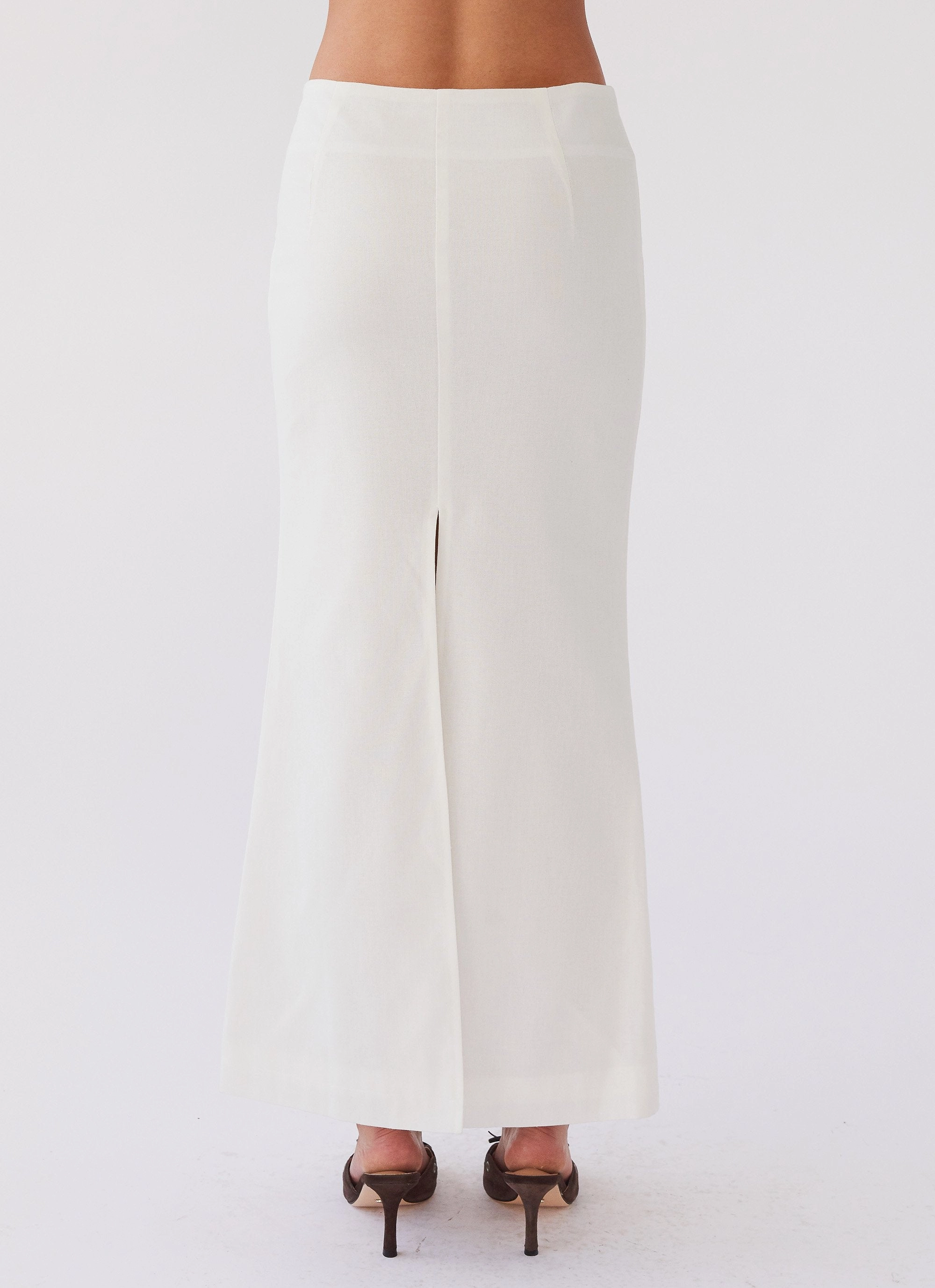 Born For Bordeaux Linen Midi Skirt - White Wind Resistance Cozy Essentials