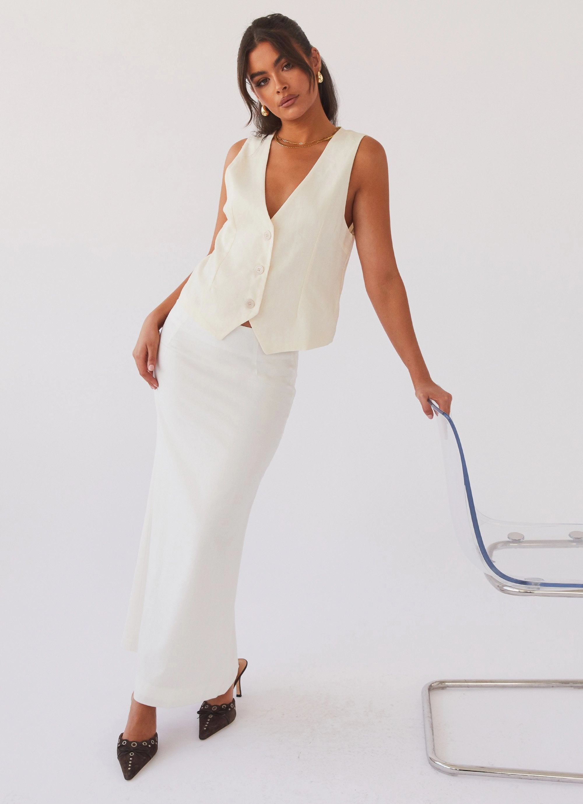 Trail Comfort Flexibility Built-In Born For Bordeaux Linen Midi Skirt - White
