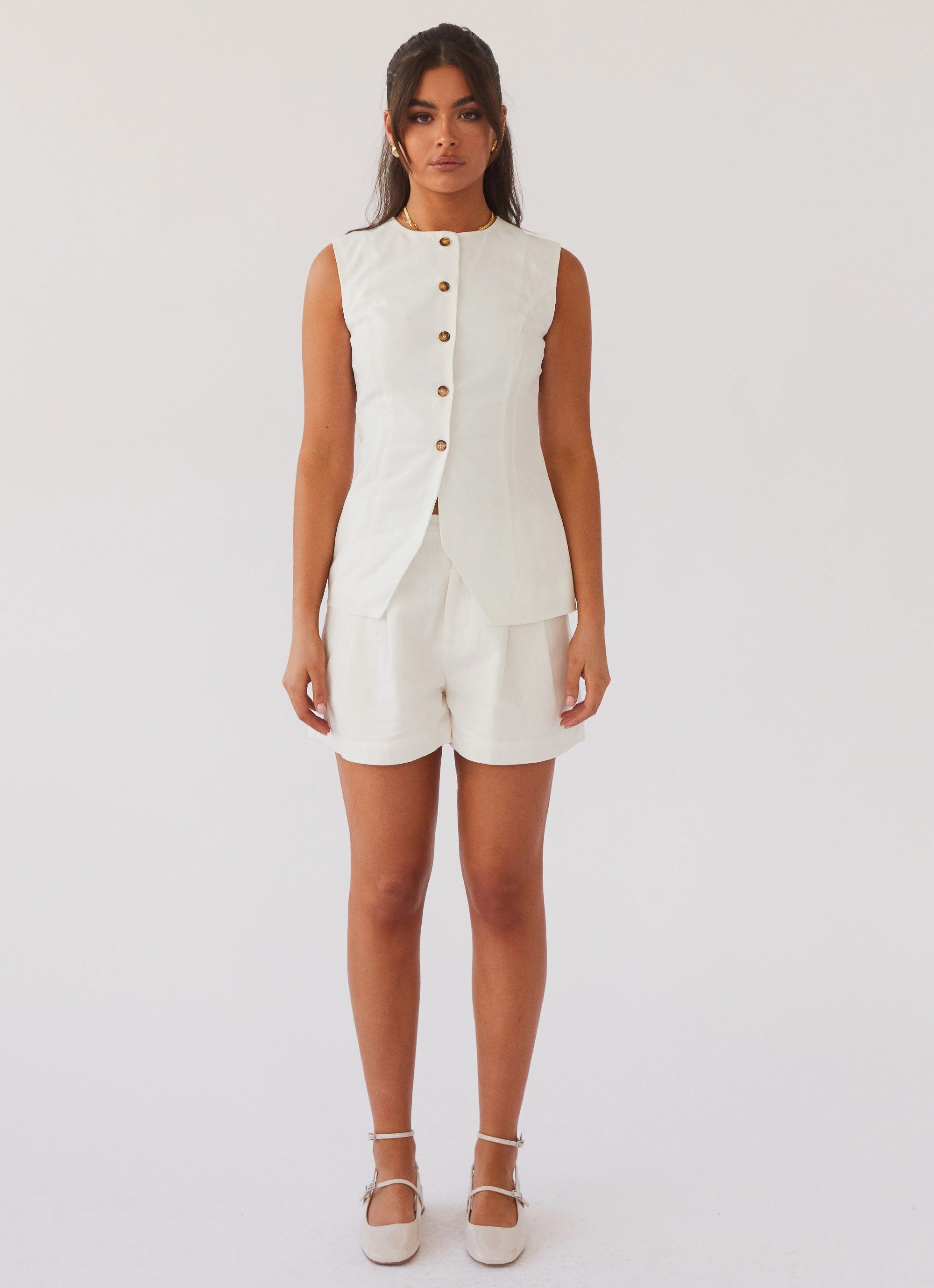 Born For Bordeaux Linen Vest - White Button Down Collar Style FrictionResistant Fabric