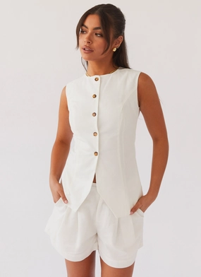 Born For Bordeaux Linen Vest - White Sun Protective Fabric HiddenStoragePocket