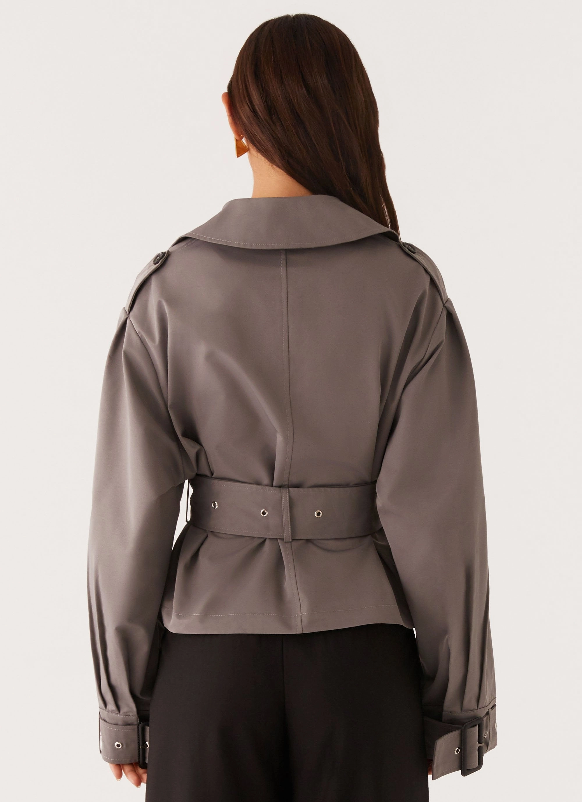 Boston Cropped Trench Coat - Charcoal Climate Responsive Textile Practical Cold Piece
