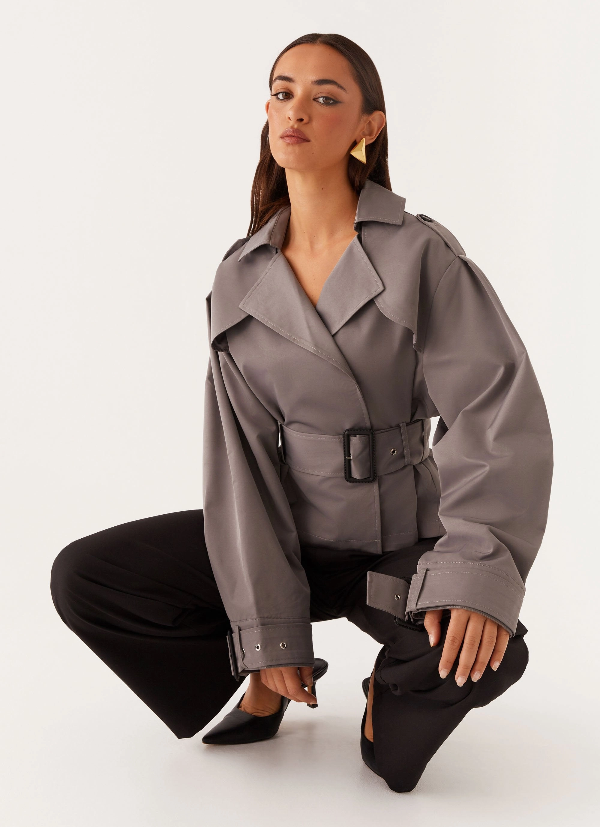 Boston Cropped Trench Coat - Charcoal All Day Fit Relaxed Layers