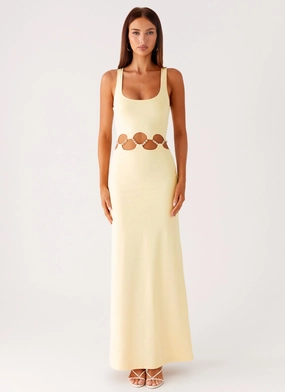 Dreamboat Beaded Maxi Dress - Yellow Floral-Pattern Perfect Mood
