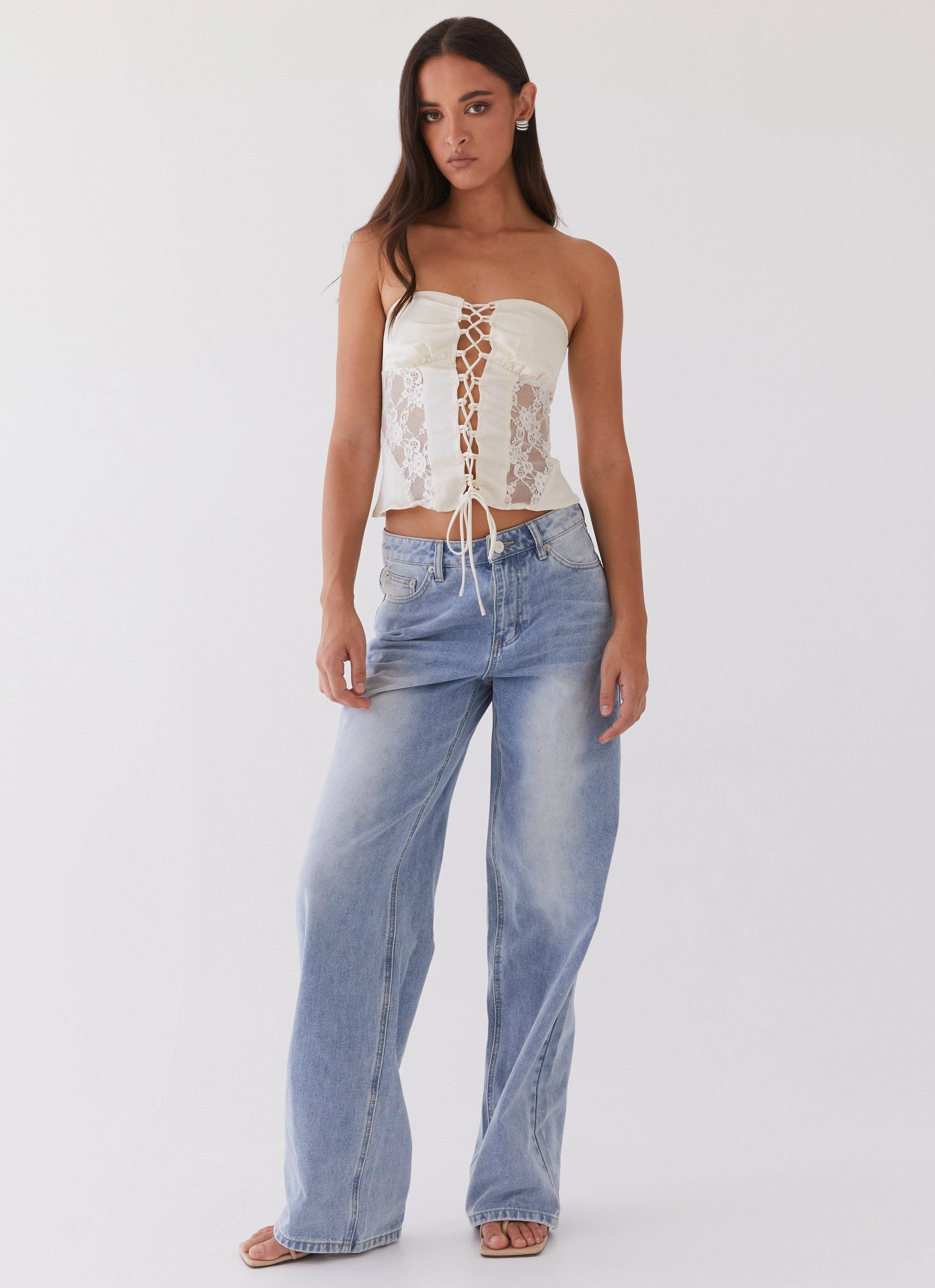 FlexibleCollarStructure Brandi Lace Up Top - Antique