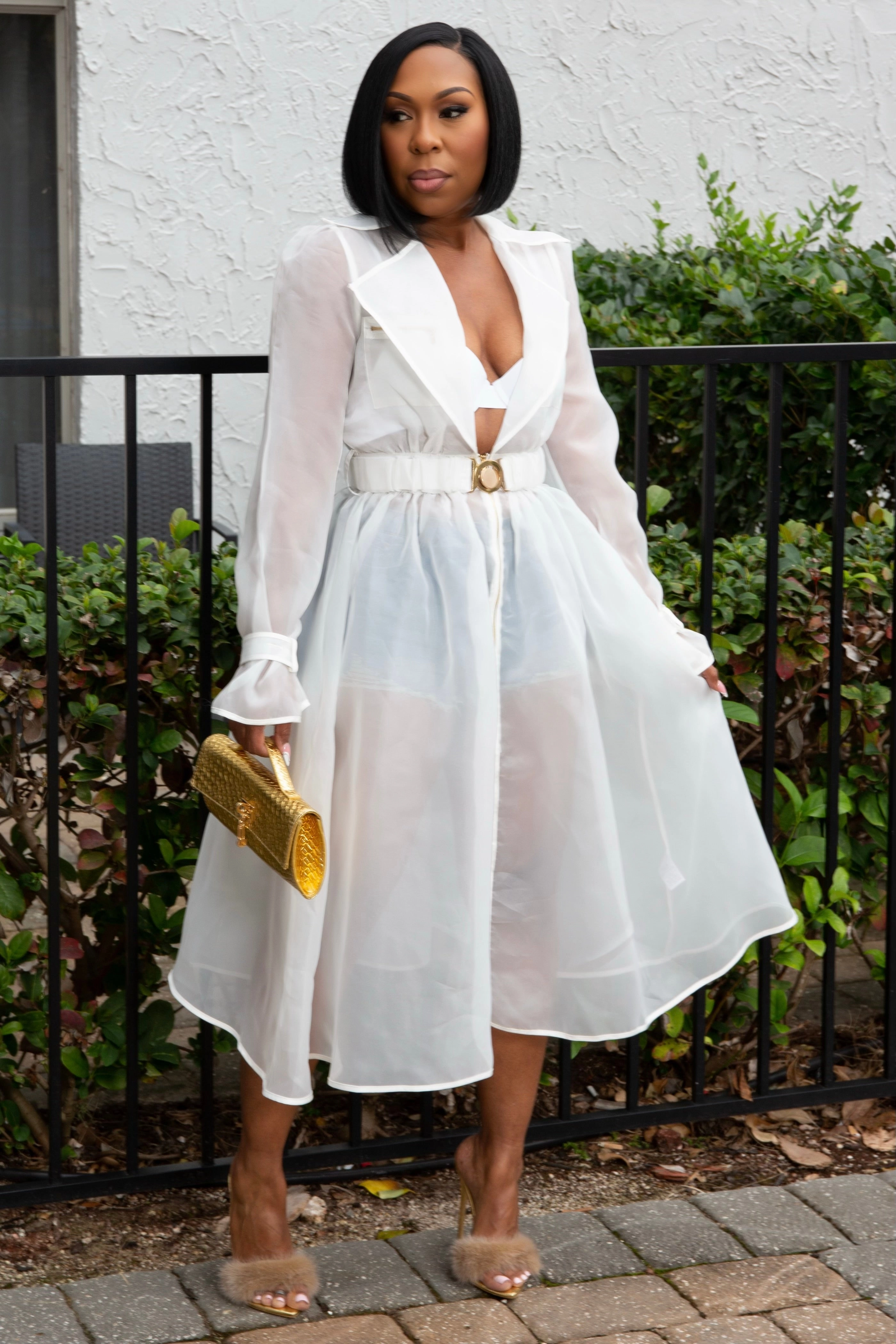 Breathable back panel Stay Cool Technology Brandy Belted Waist Mesh Trench Coat/Dress