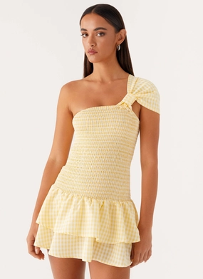 Casual Lines Side Tie Brandy Mini Dress - Yellow Gingham