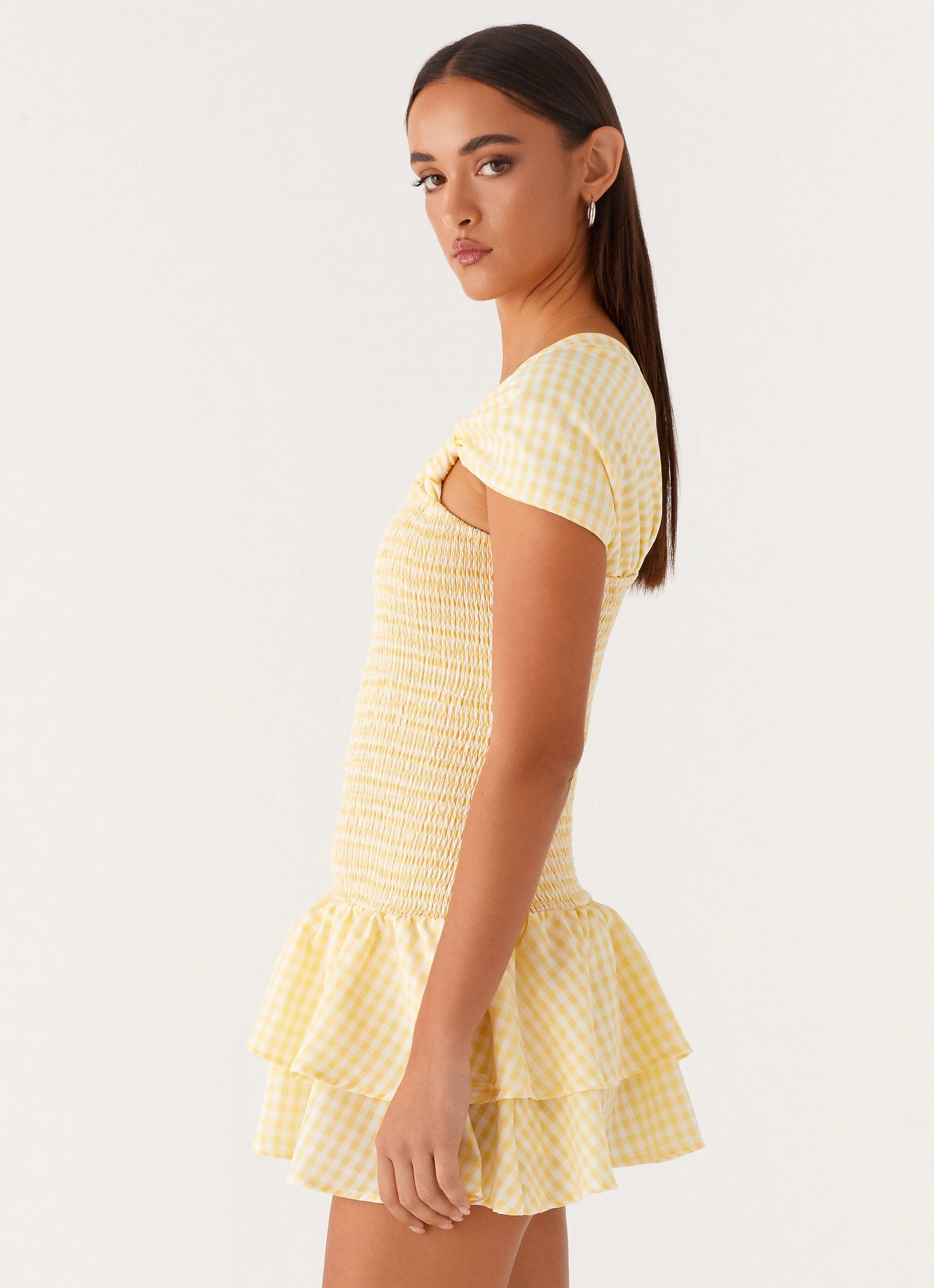 Calm Energy Sophisticated Look Brandy Mini Dress - Yellow Gingham