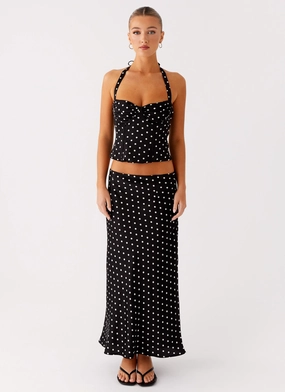 Water-resistant Breanne Midi Skirt - Black Polka Dot