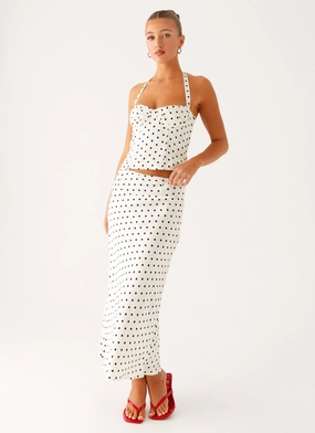 Breanne Midi Skirt - White Polka Dot Active Flex Outdoor Friendly
