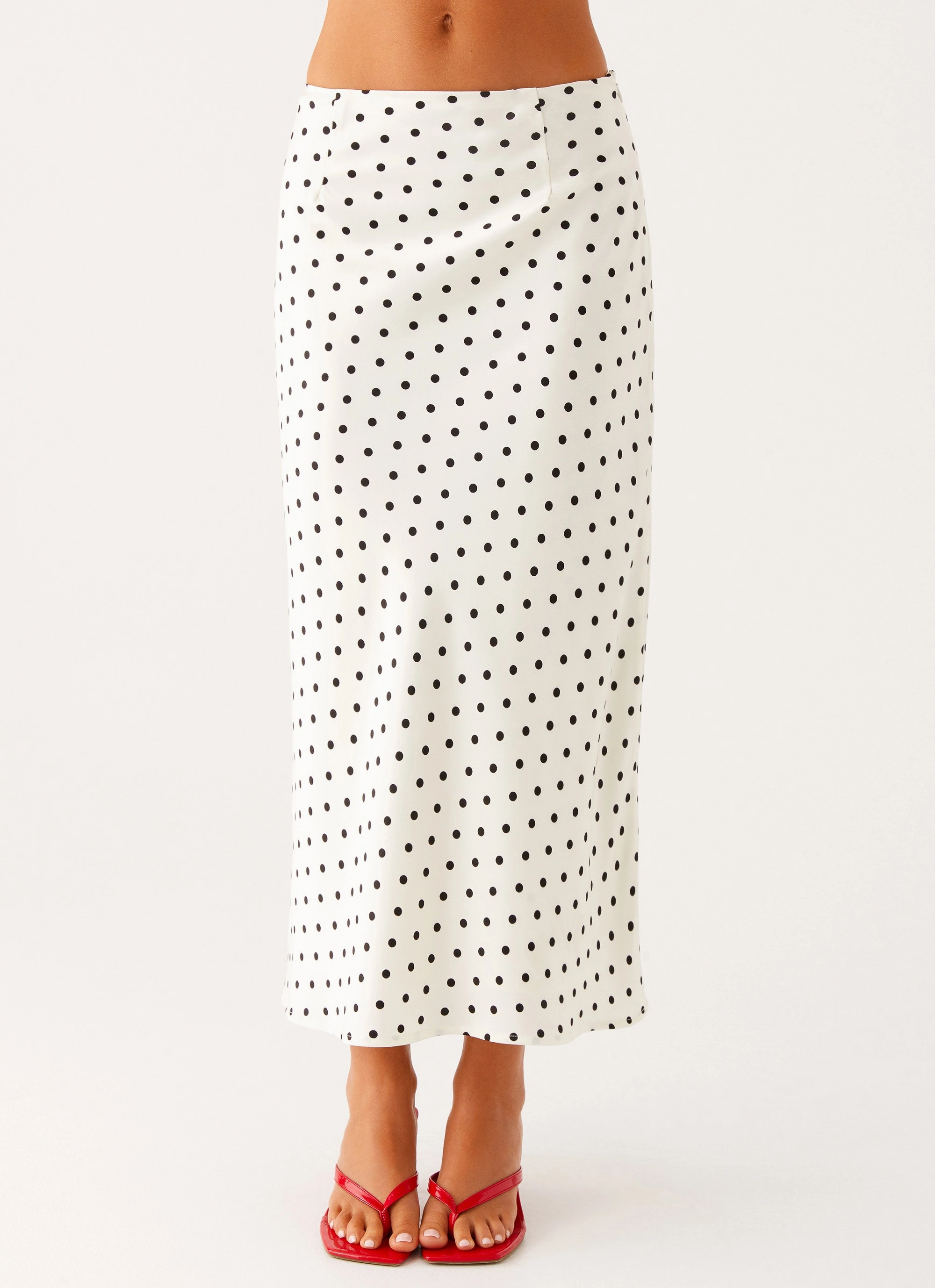 Low Profile Design Breanne Midi Skirt - White Polka Dot