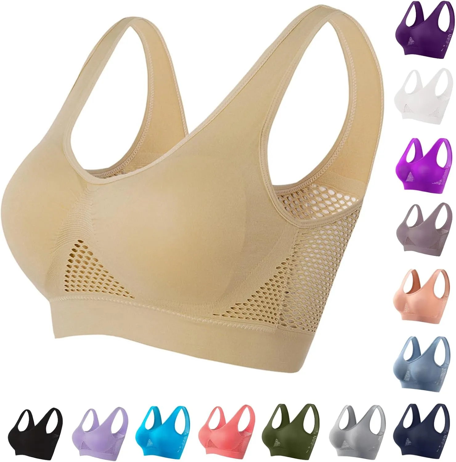 Breathable Anti-Sagging Breasts Sports Bras for Women Cooling Comfort Wireless Bra Breathable Lift Up Air Bra