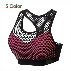 Breathable Mesh Sport Bra Top Hollow Out Cross Shockproof