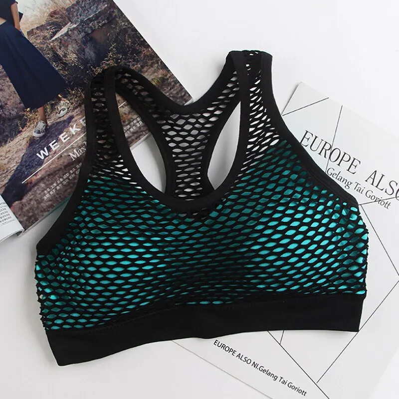 Breathable Mesh Sport Bra Top Hollow Out Cross Shockproof