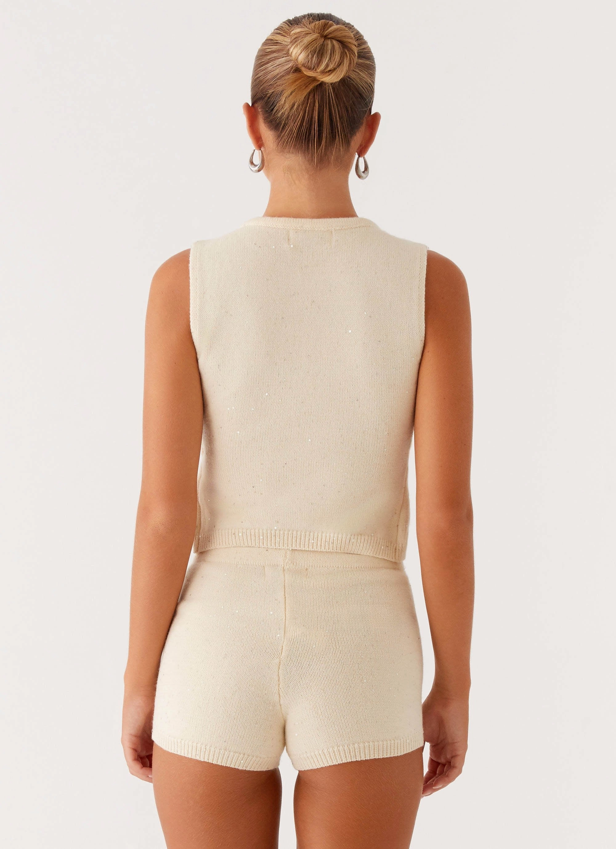 Durable Reinforced Hem Ownley Sequin Knit Top - Ivory