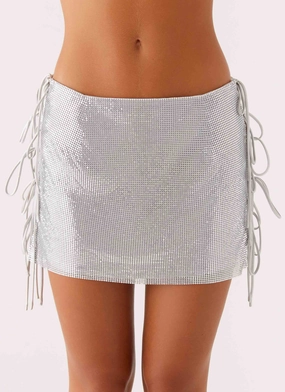 Popstar Glomesh Mini Skirt - Silver Sporty Stretch Fit BreathableMeshLining