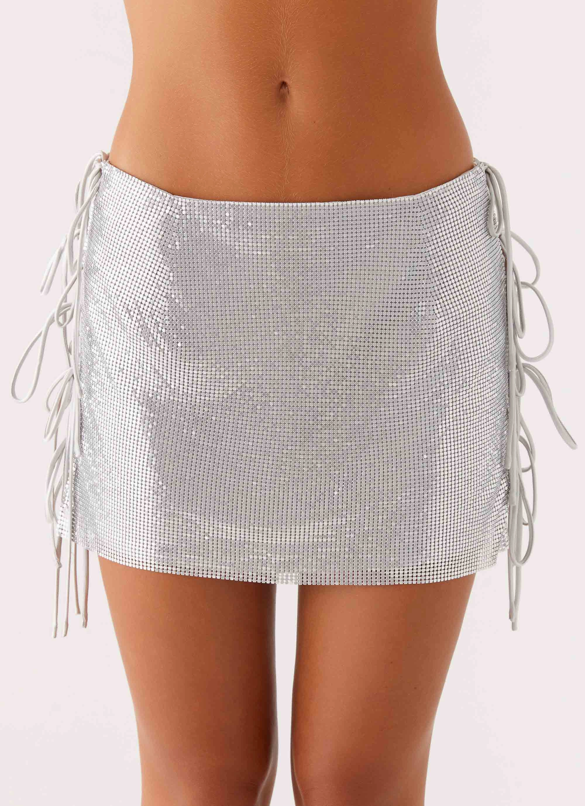 Popstar Glomesh Mini Skirt - Silver Sporty Stretch Fit BreathableMeshLining