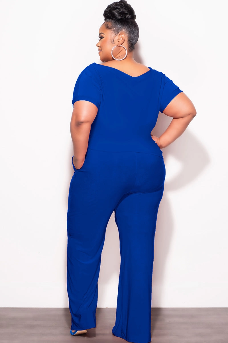 Comfy Material Comfort Stretch Final Sale Plus Size 2pc Top and Pants Set in Royal Blue