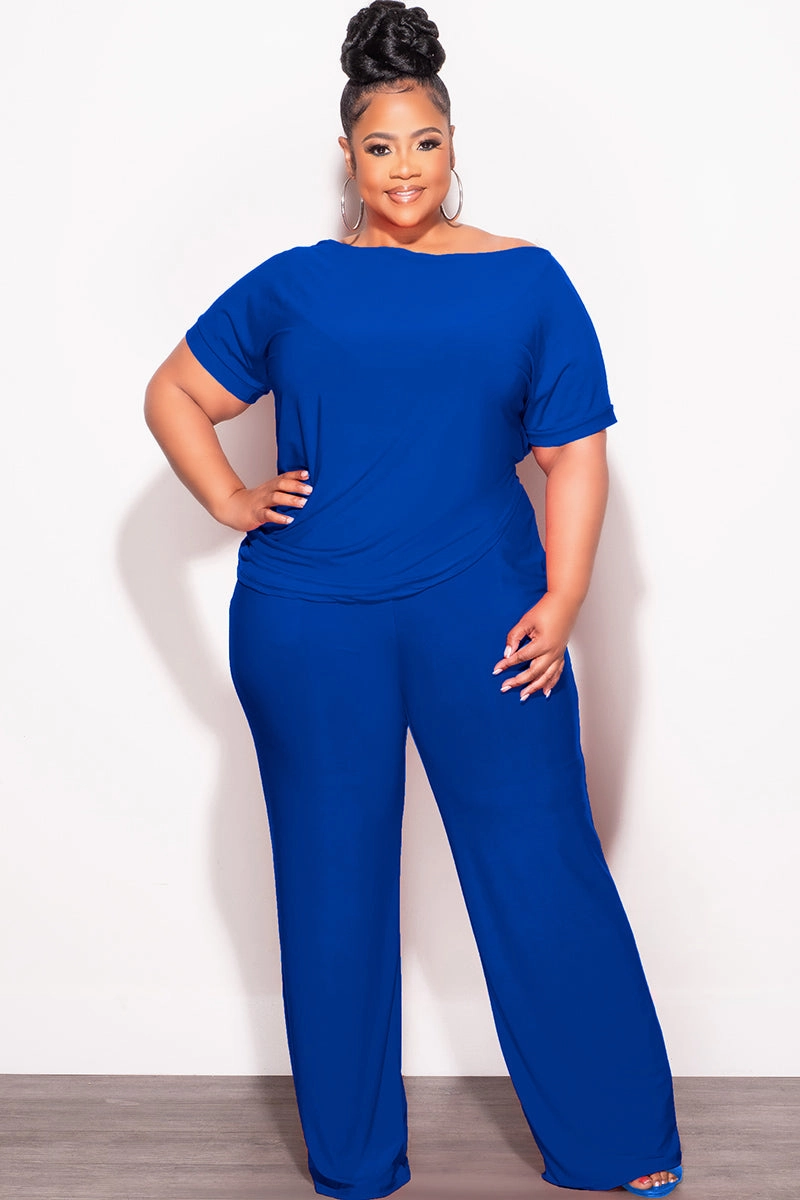 Final Sale Plus Size 2pc Top and Pants Set in Royal Blue Breathable activewear