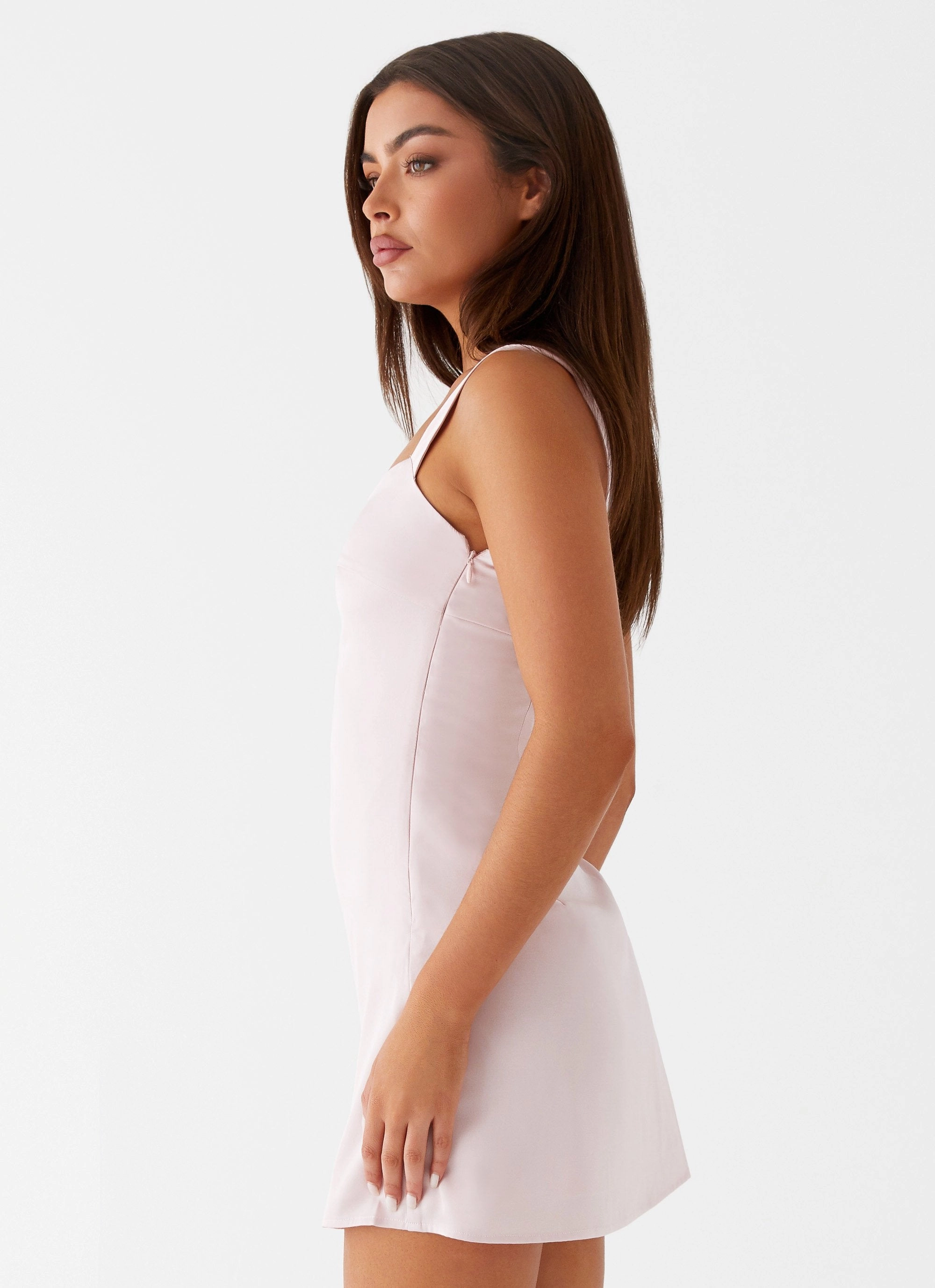 Odette Satin Mini Dress - Pink Cloud Light Satin-Edge
