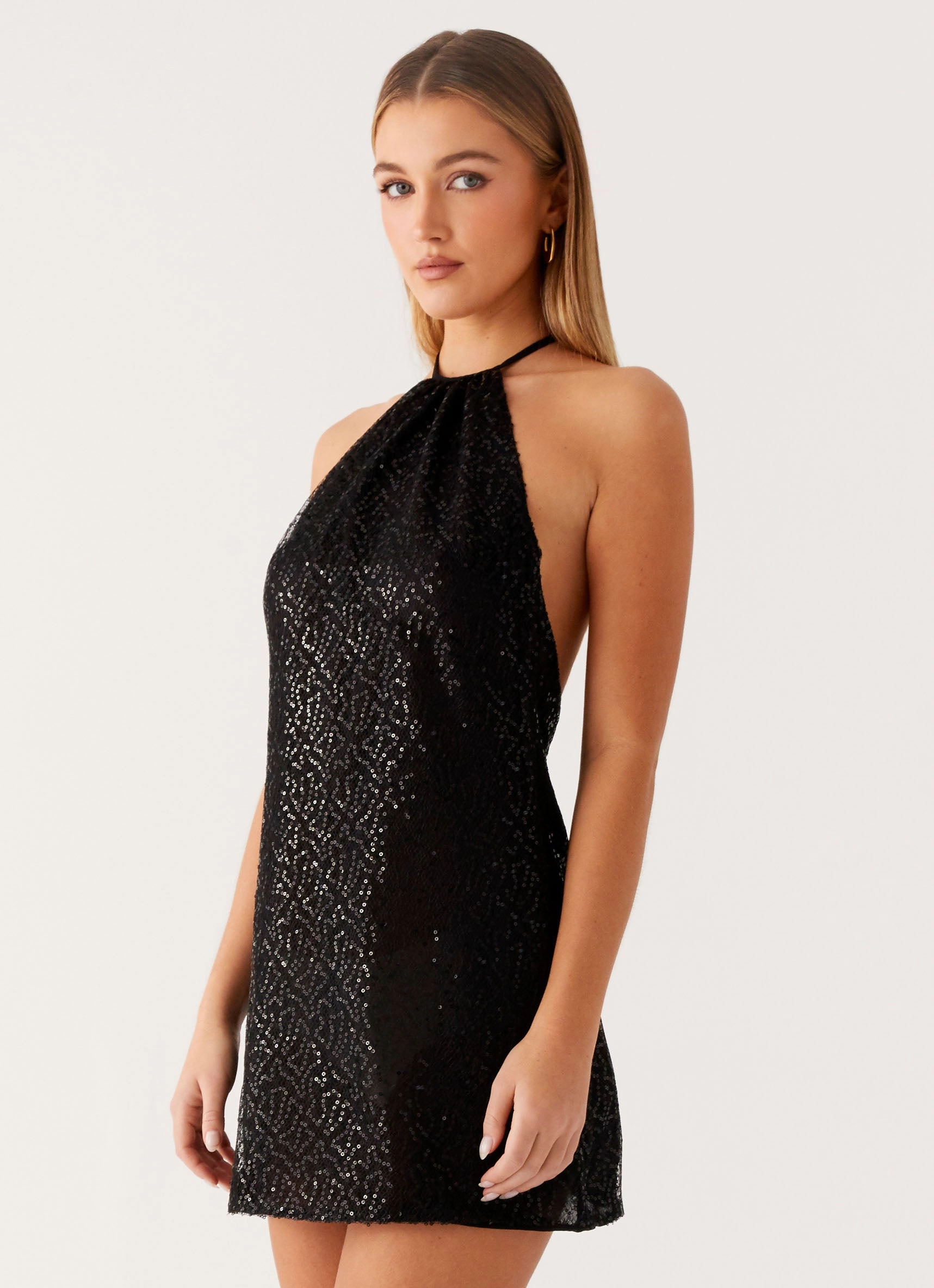 Kingdom Sequin Mini Dress - Black Balanced Lines