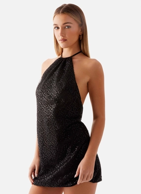 Boat-Neck Church Proper Kingdom Sequin Mini Dress - Black