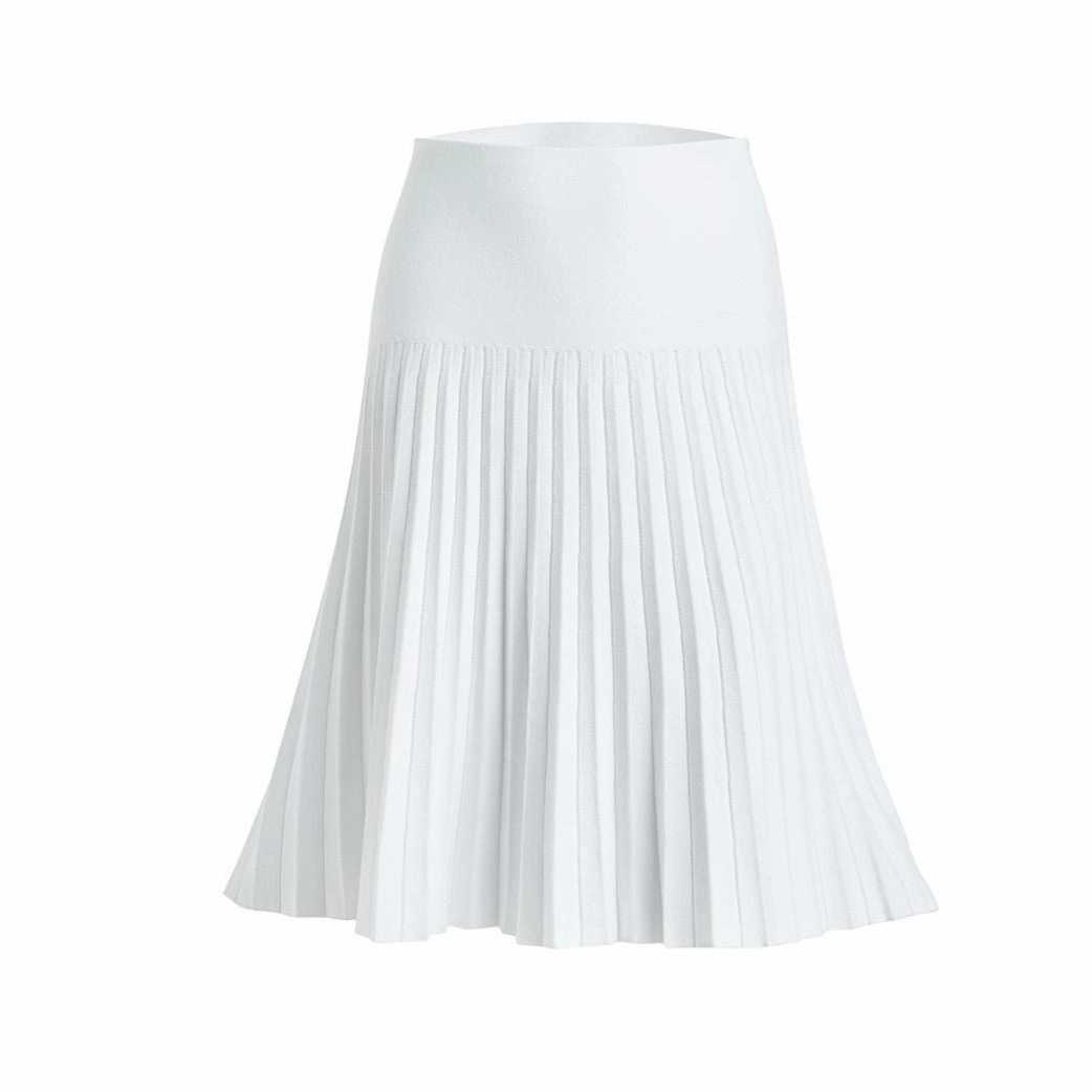 Anti Snag Threading Contrast Trim MM SUMMER PLEATED SKIRT- PURE WHITE.