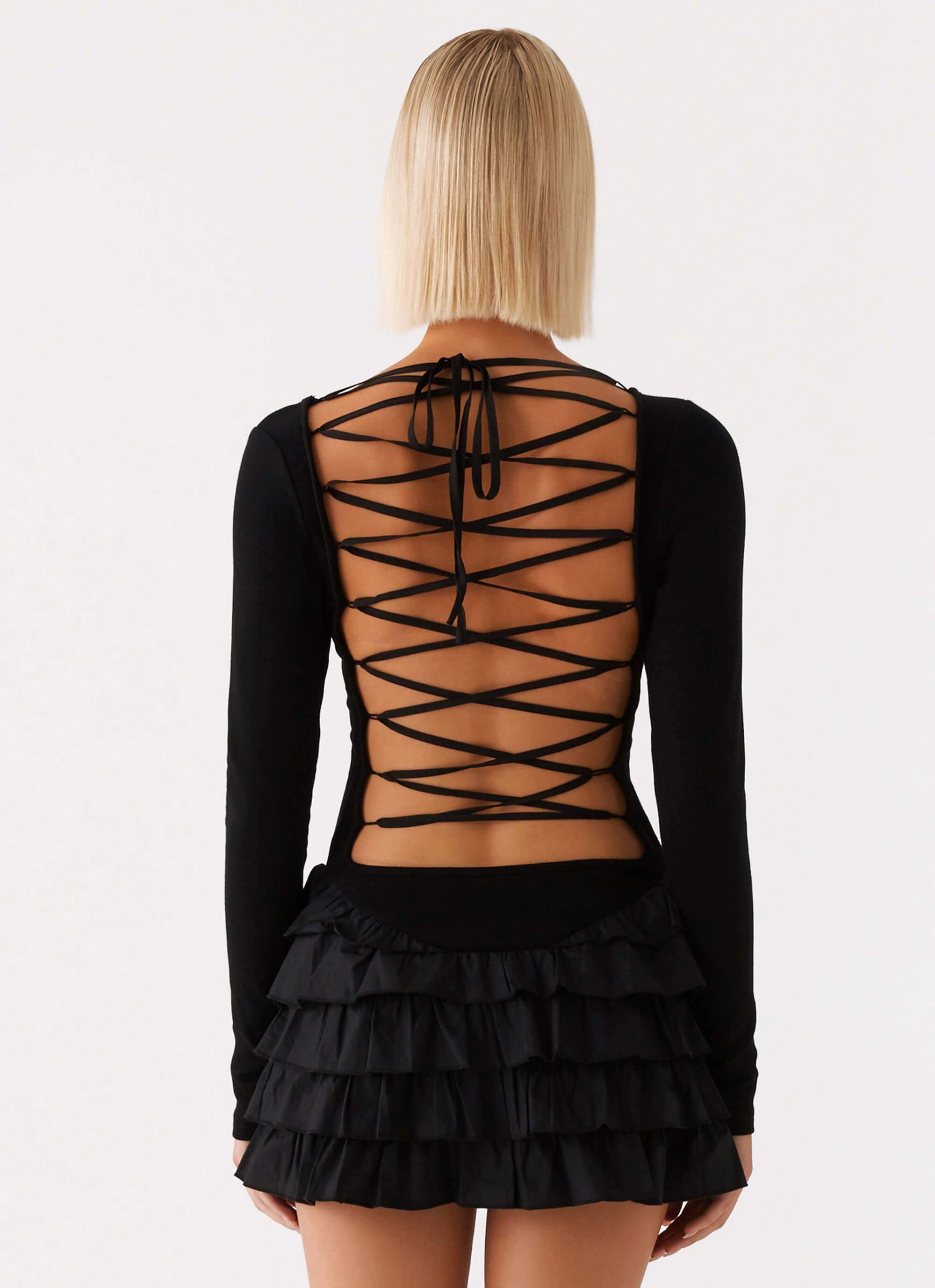 Refined Style Moon Rising Long Sleeve Mini Dress - Black