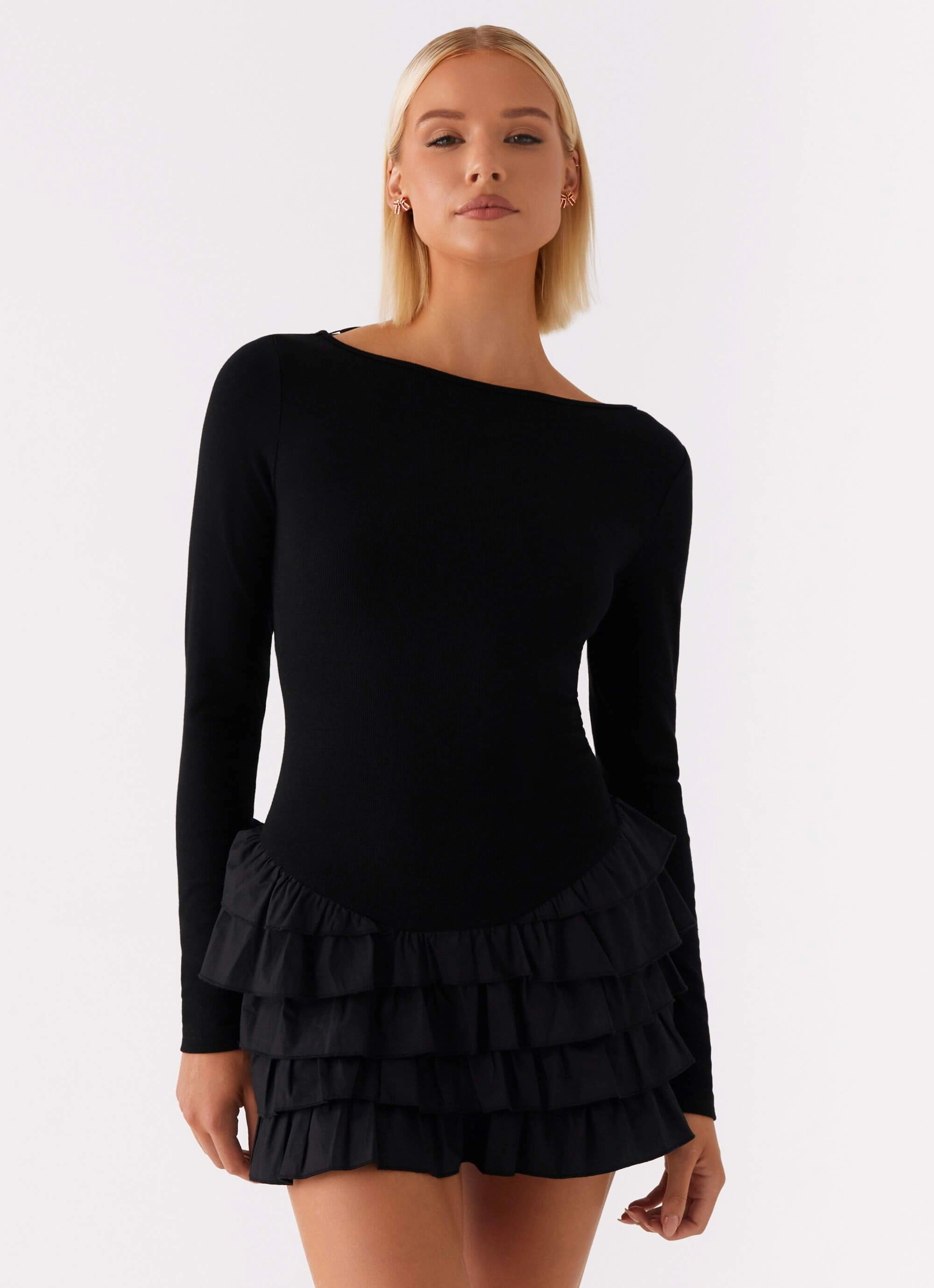 Timeless Comfort Wear Moon Rising Long Sleeve Mini Dress - Black