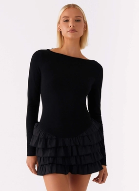 Timeless Comfort Wear Moon Rising Long Sleeve Mini Dress - Black