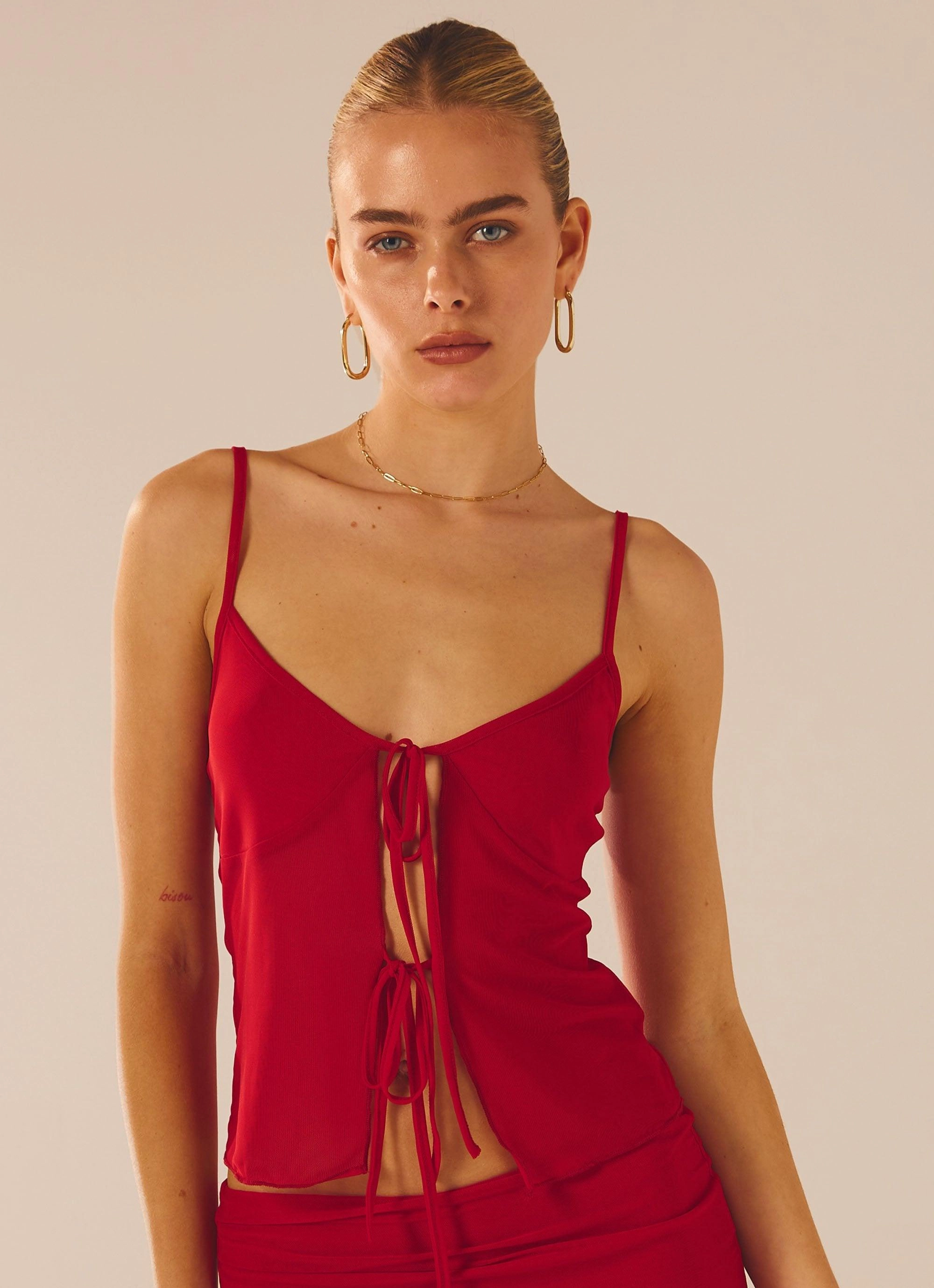 Bittersweet Mesh Cami Top - Red Rose VentilatedArmholes anti static coating