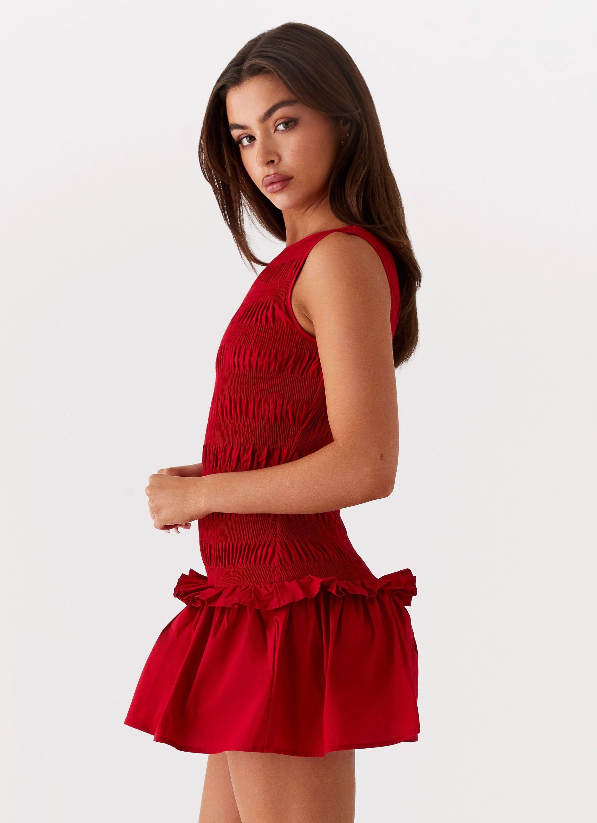 Petal Zone Garden Kisses Shirred Mini Dress - Red