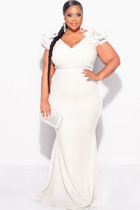 Final Sale Plus Size Gown with Layered Sleeves in Ivory (Non-Glitter Fabric) Drop Shoulder AntiSlipGrip
