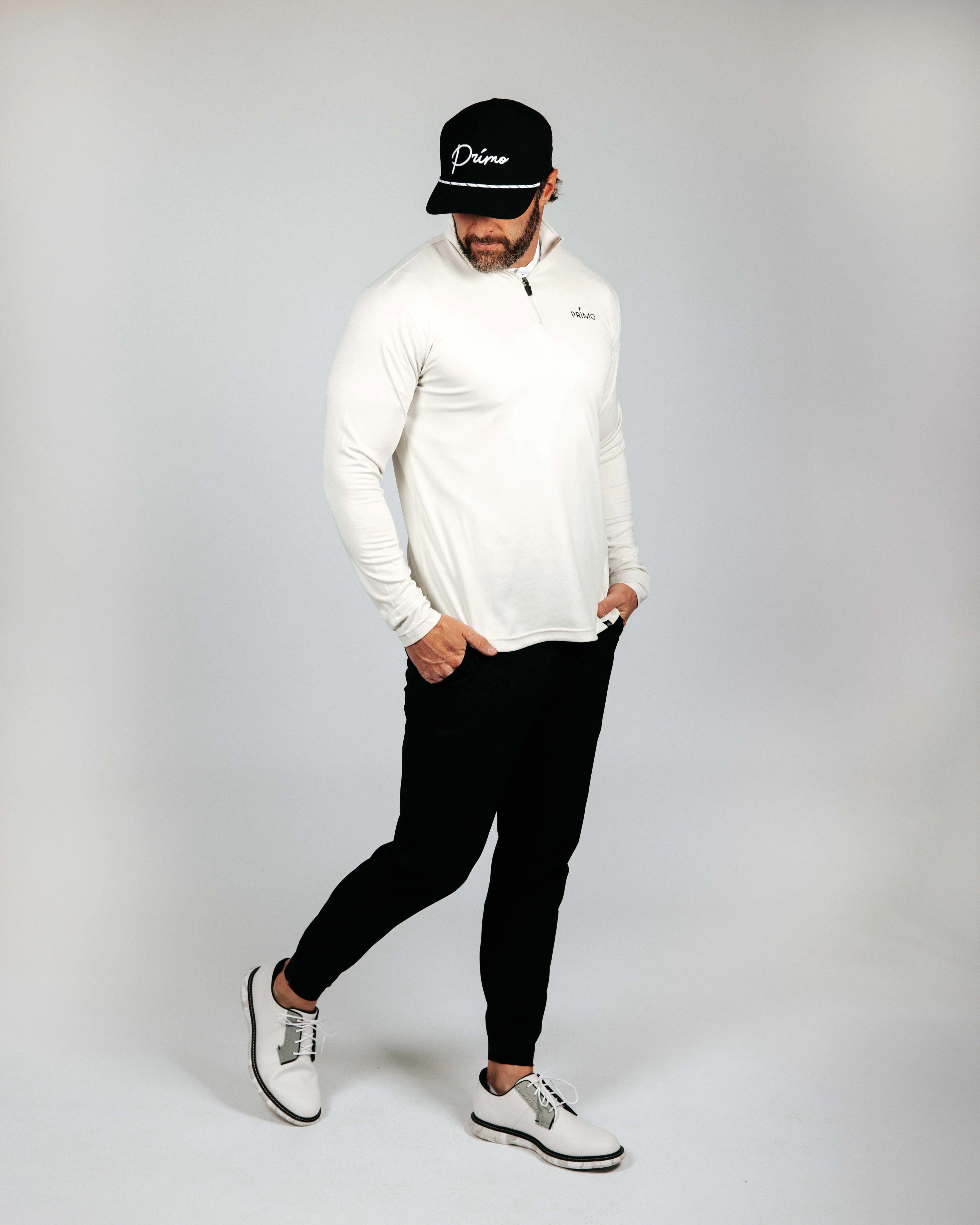 FlexibleNeckline DoubleNeedle Stitching Bone Classic Quarter Zip