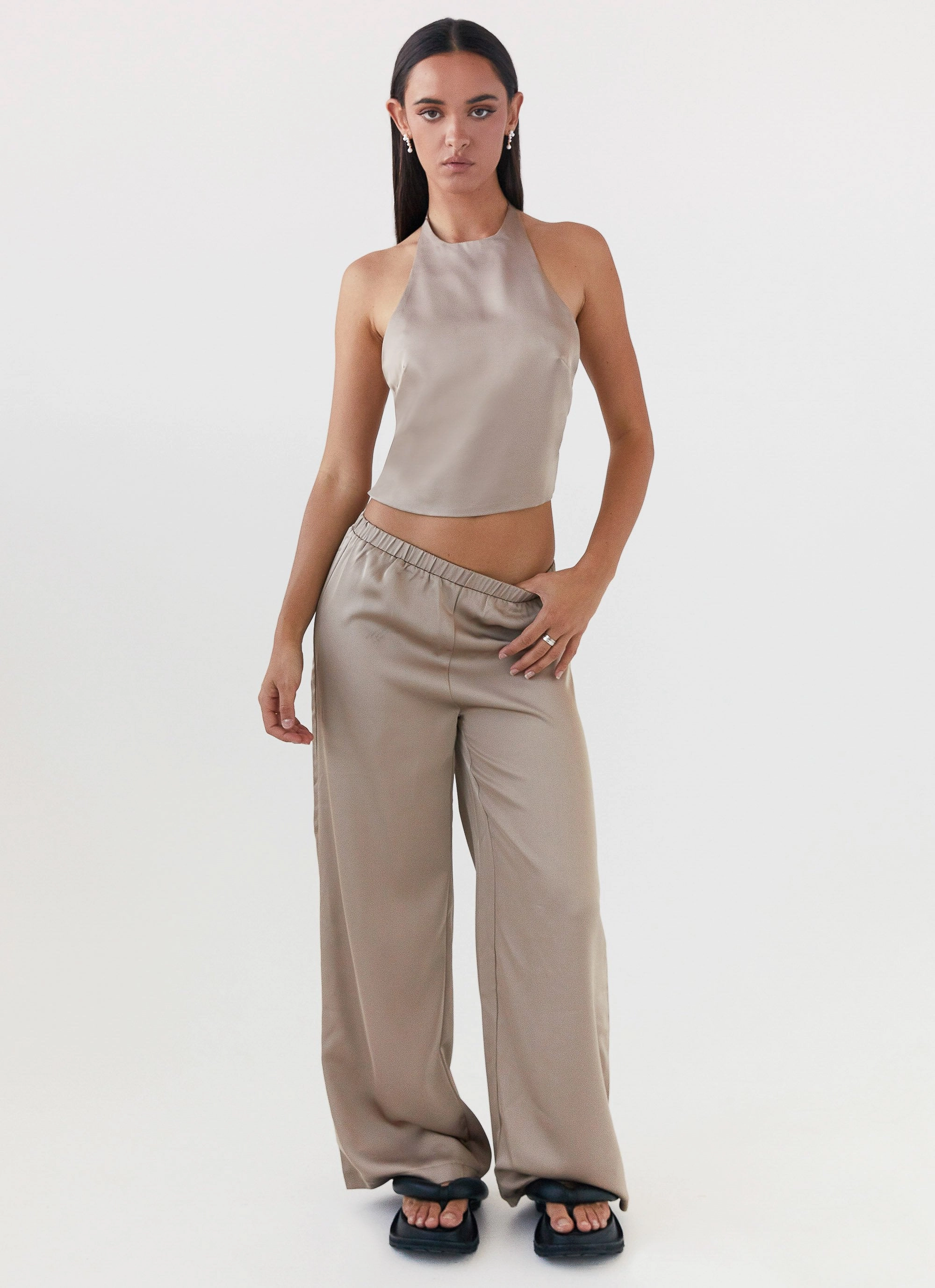 FadeResistant Coating Bree Satin Halterneck Top - Mushroom