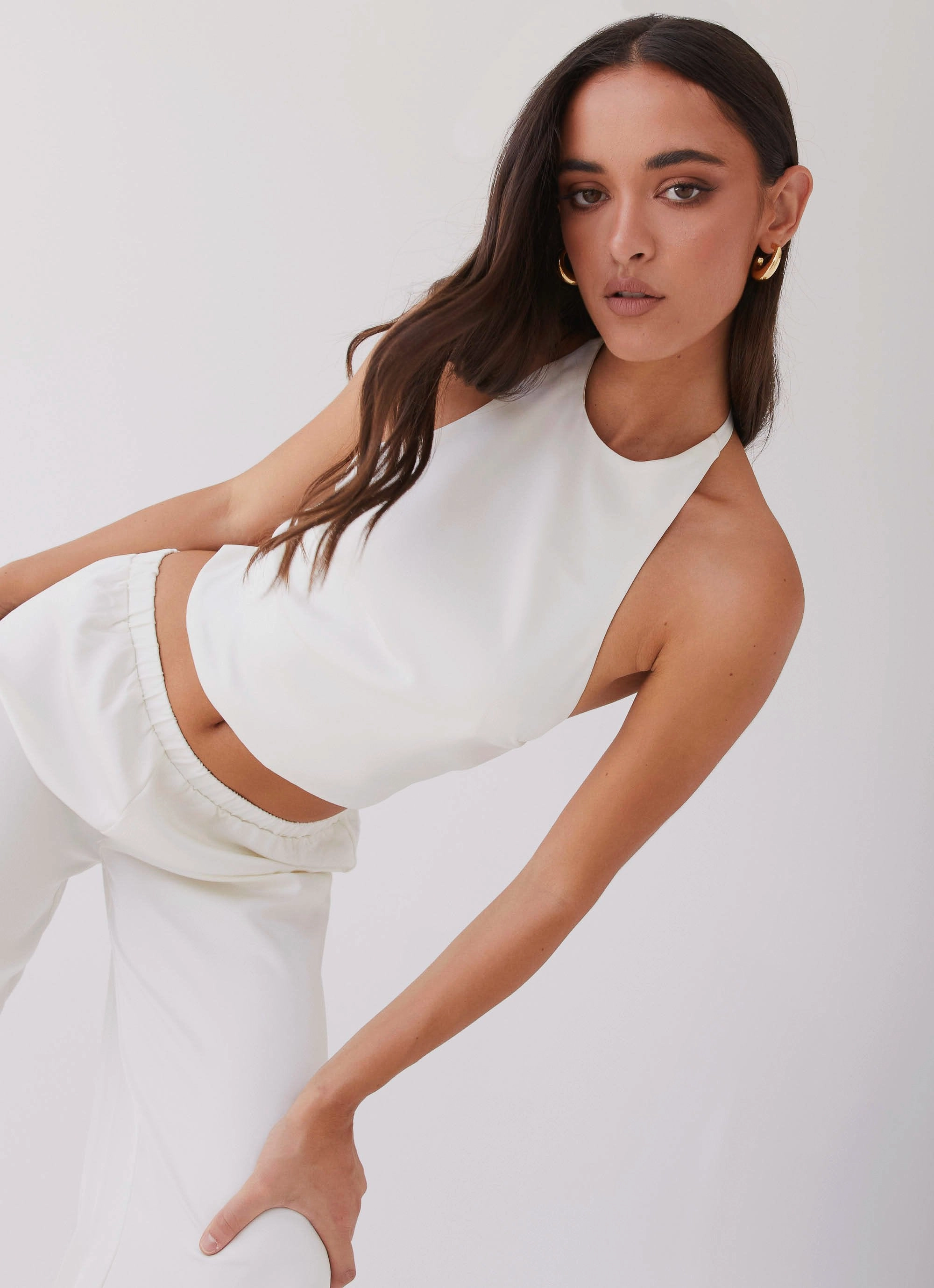 Bree Satin Halterneck Top - Pearl Thermal Regulating Design