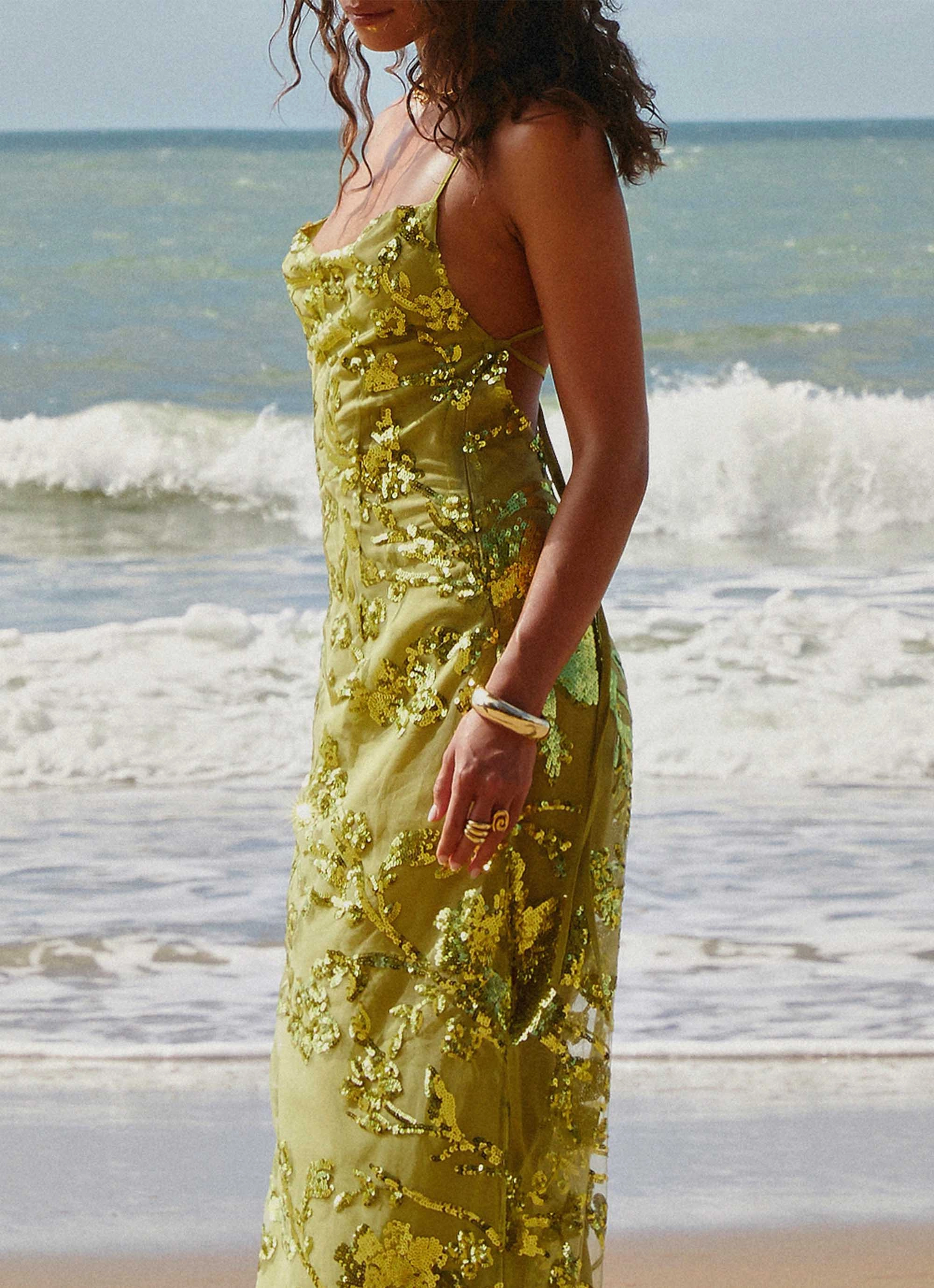 Casual Core Havana Sequin Maxi Dress - Lime