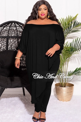 Stretchable Final Sale Plus Size 2pc Set Off The Shoulder Top & Leggings in Black