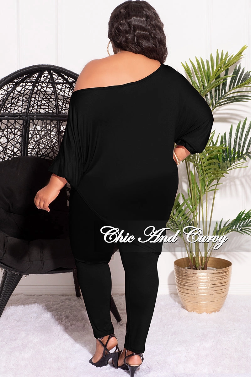 Adjustable drawstring ReinforcedStitching Final Sale Plus Size 2pc Set Off The Shoulder Top & Leggings in Black