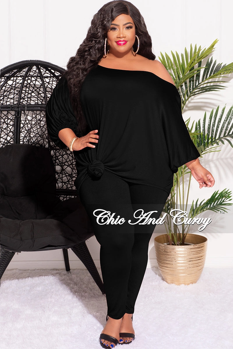 Final Sale Plus Size 2pc Set Off The Shoulder Top & Leggings in Black Tight Waist Comfort-First