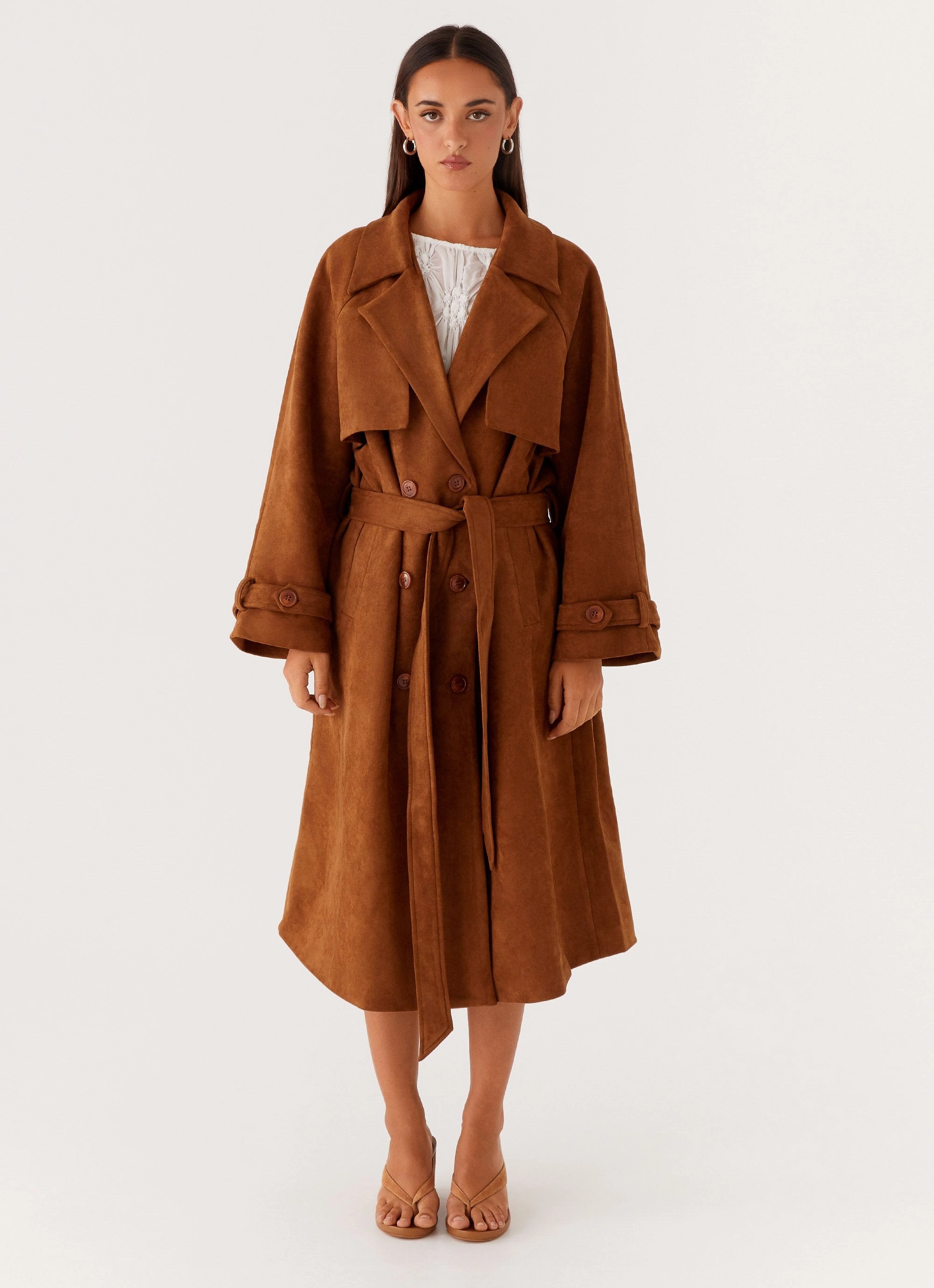Breathable mesh lining Bridie Faux Suede Trench Coat - Brown