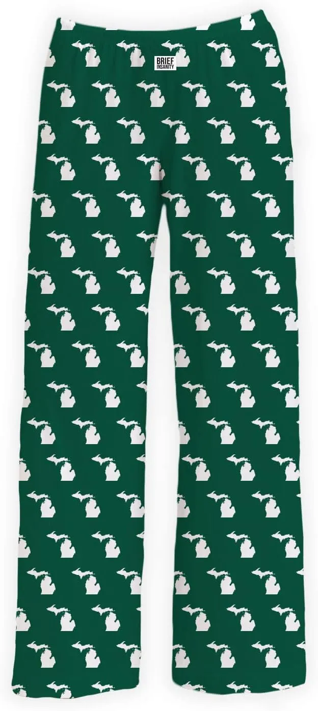 BRIEF INSANITY Michigan State Icon Themed Pajama Pants (S-XXL) Comfy Cool Loungewear Bottoms