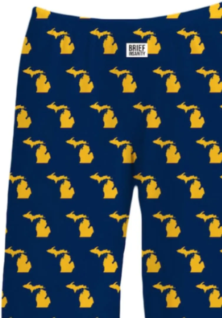 BRIEF INSANITY Michigan State Icon Themed Pajama Pants (S-XXL) Comfy Cool Loungewear Bottoms